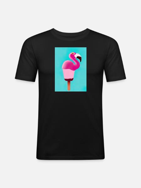 Flamingo-Eiscreme - Männer Slim Fit T-Shirt - Schwarz