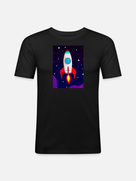 Fliegende Weltraumrakete - Männer Slim Fit T-Shirt - Schwarz