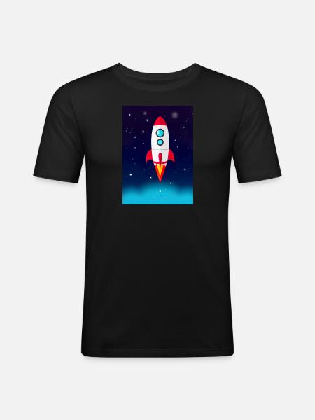 Fliegende Weltraumrakete - Männer Slim Fit T-Shirt - Schwarz