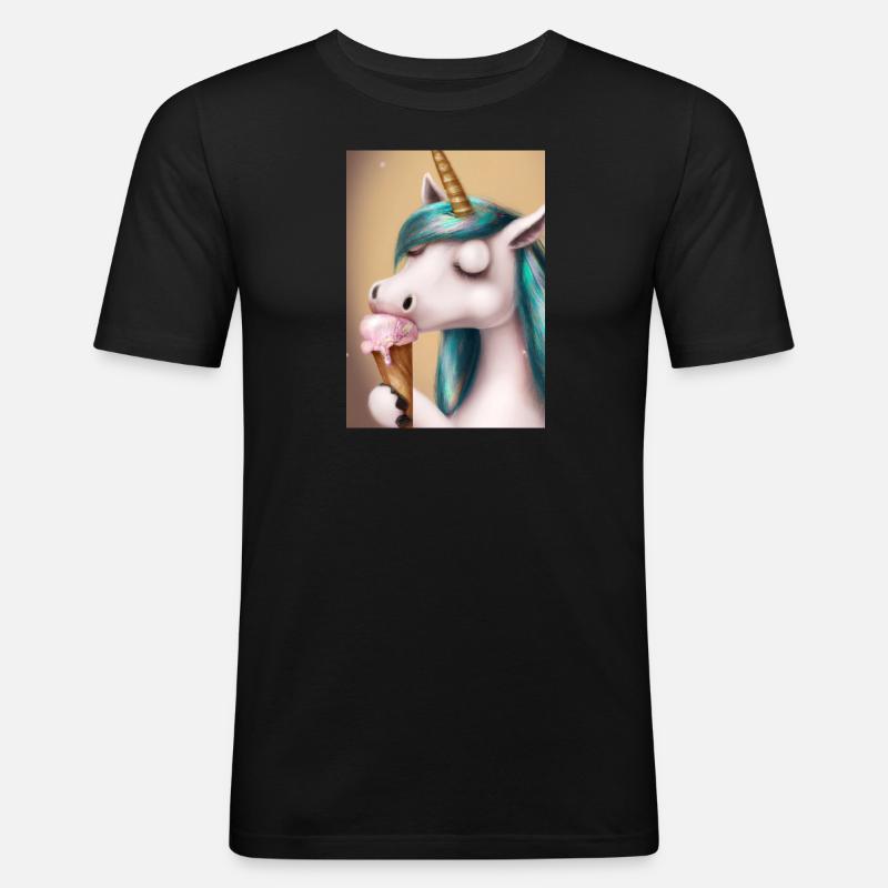 Eiscreme Einhorn - Männer Slim Fit T-Shirt - Schwarz