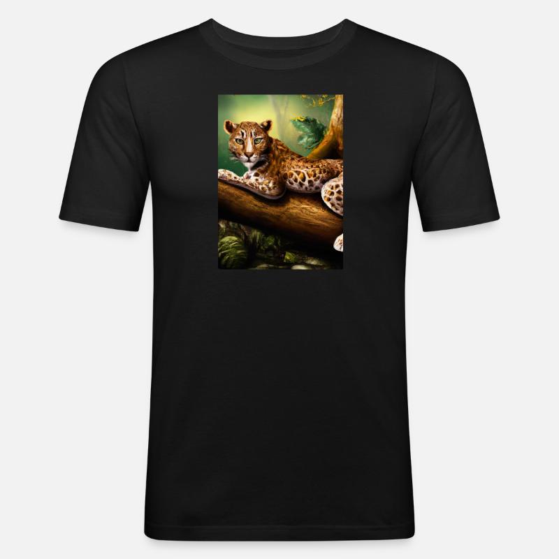 Leopard liegt auf Baum - Männer Slim Fit T-Shirt - Schwarz