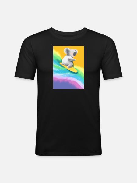 Surfender Regenbogen-Koala - Männer Slim Fit T-Shirt - Schwarz
