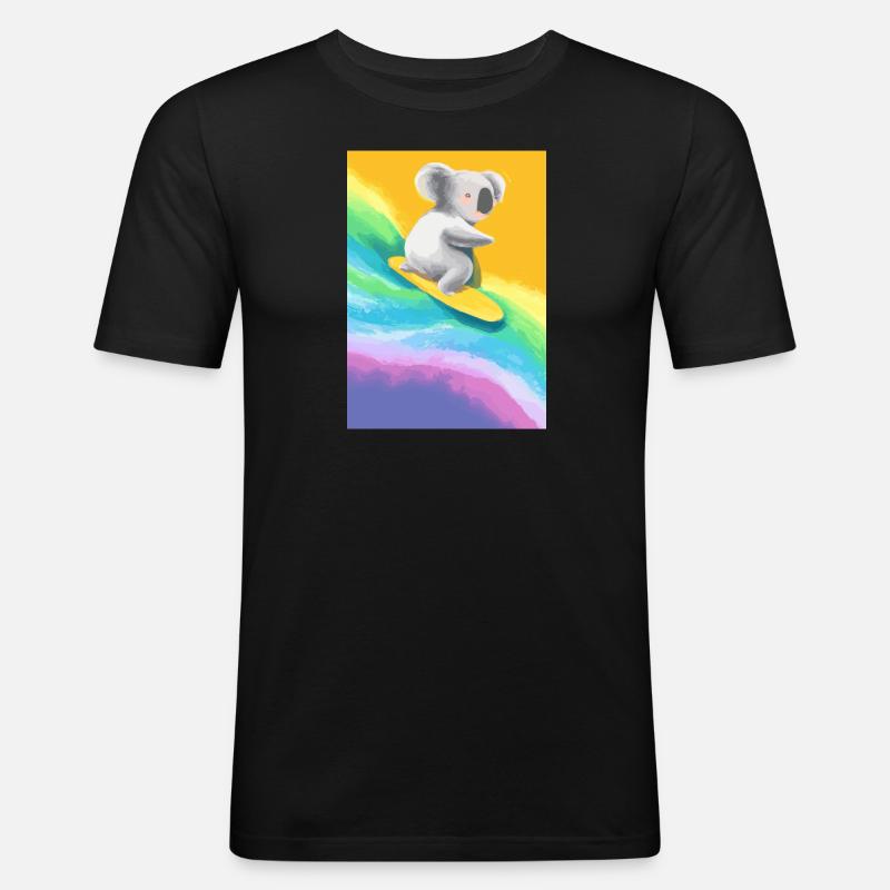 Surfender Regenbogen-Koala - Männer Slim Fit T-Shirt - Schwarz