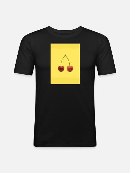 Zwei Kirschen - Männer Slim Fit T-Shirt - Schwarz