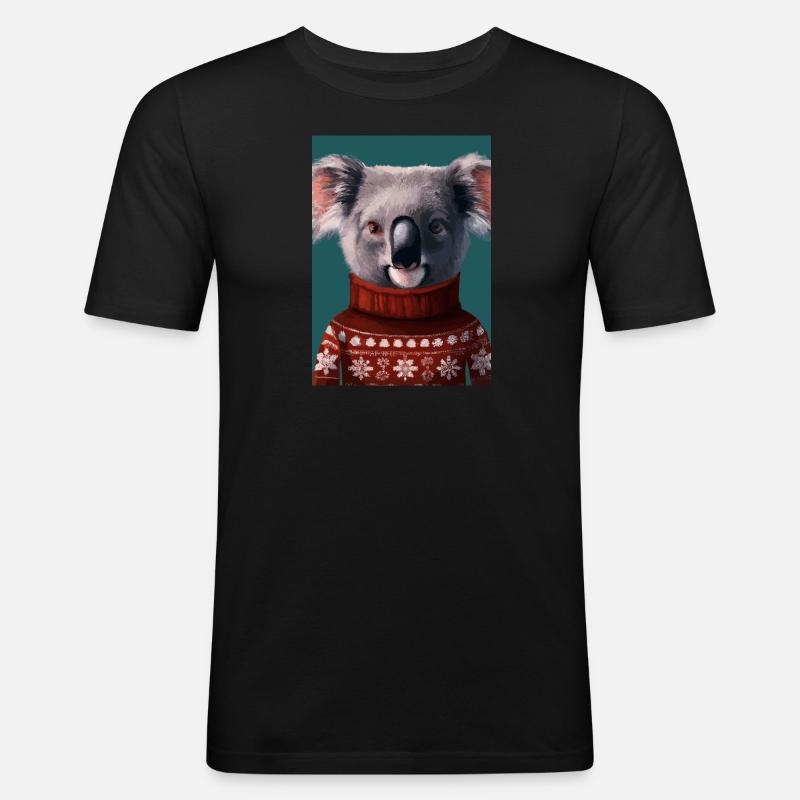 Koala im Weihnachtspullover - Männer Slim Fit T-Shirt - Schwarz