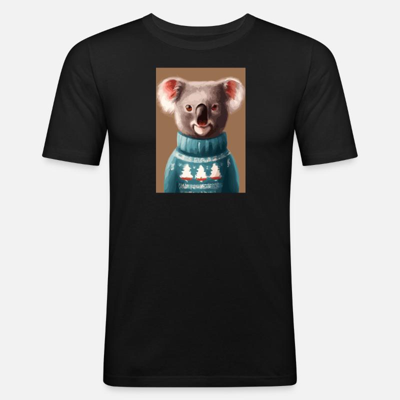 Koala im Weihnachtspullover - Männer Slim Fit T-Shirt - Schwarz