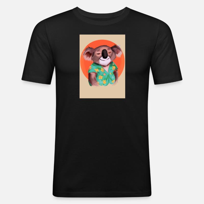 Koala mit Hawaii-Hemd - Männer Slim Fit T-Shirt - Schwarz
