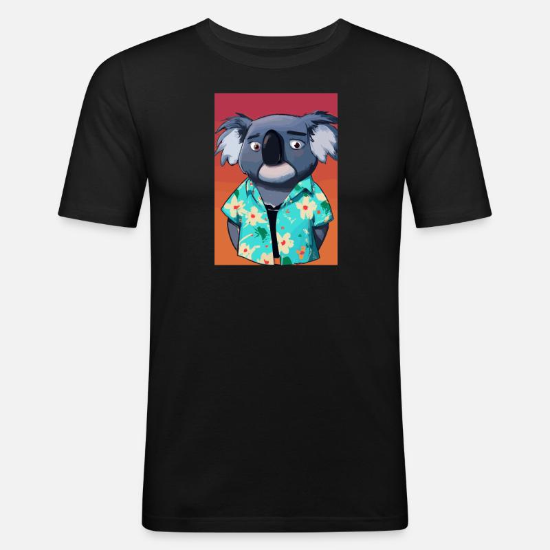 Koala mit Hawaii-Hemd - Männer Slim Fit T-Shirt - Schwarz