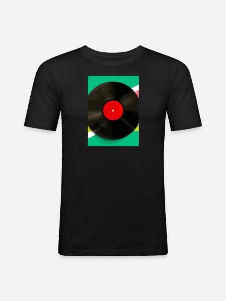Retro Vinyl Platte Bunt - Männer Slim Fit T-Shirt - Schwarz