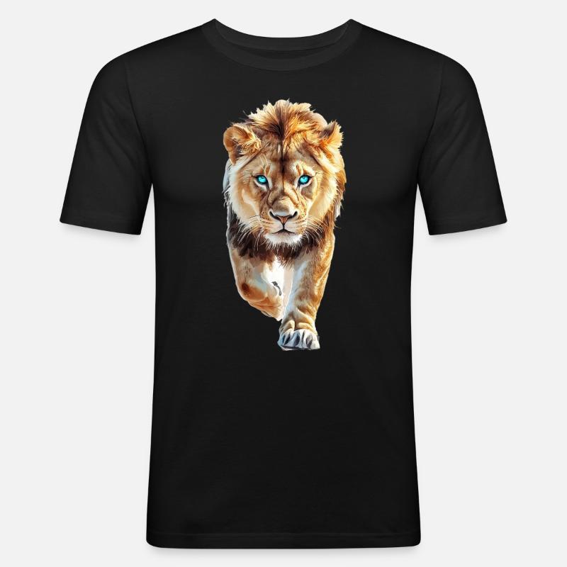 Löwe - Männer Slim Fit T-Shirt - Schwarz