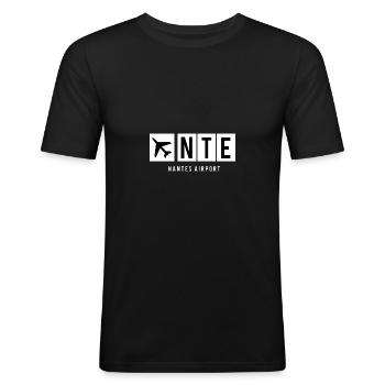 FLUGHAFEN NANTES - NTE - Männer Slim Fit T-Shirt - Schwarz - Vorne - Nik (191cm)