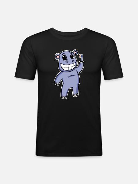 Hippo with toothbrush - Men's Slim Fit T-Shirt - black