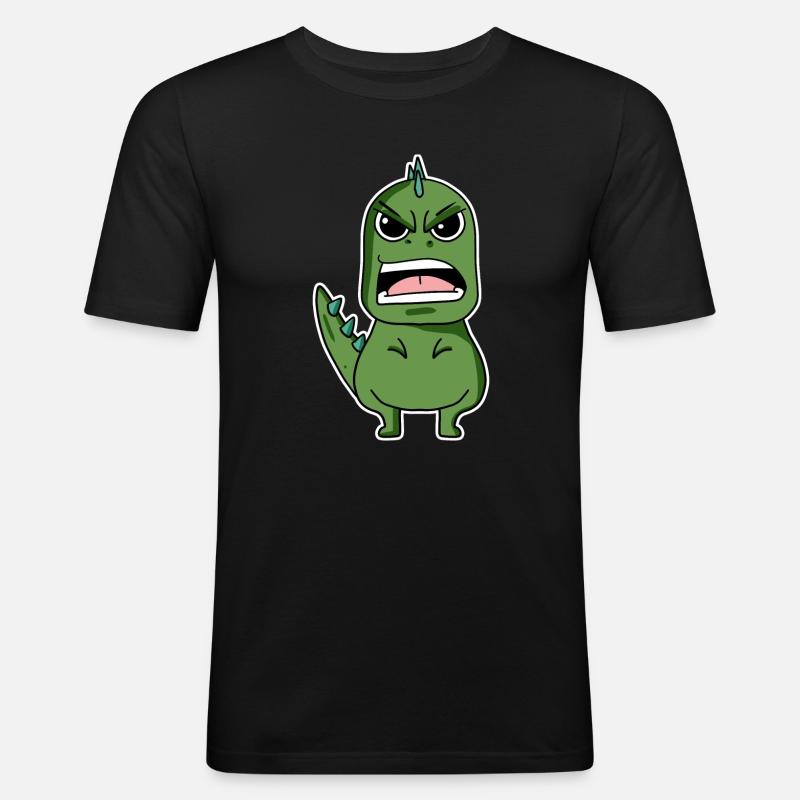 wütender Dino - Männer Slim Fit T-Shirt - Schwarz