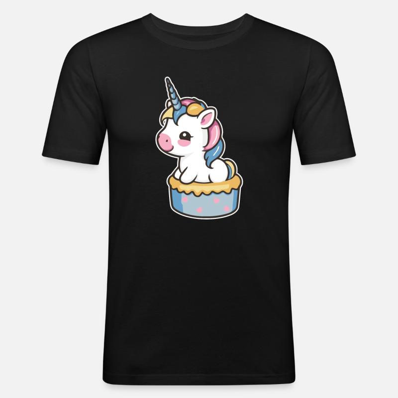 Einhorn Torte - Männer Slim Fit T-Shirt - Schwarz
