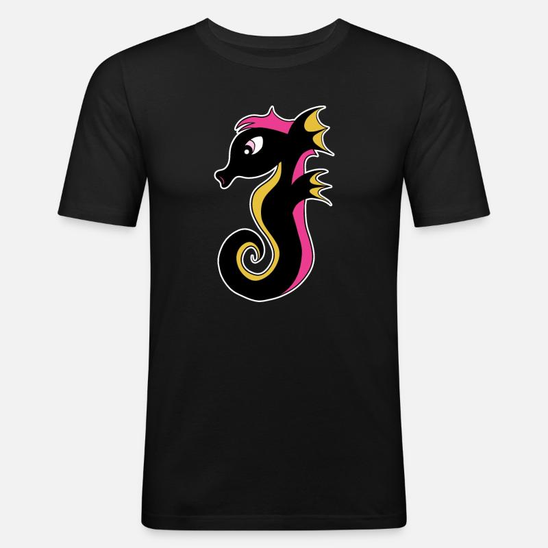 Blühendes Neon-Seepferdchen - Männer Slim Fit T-Shirt - Schwarz