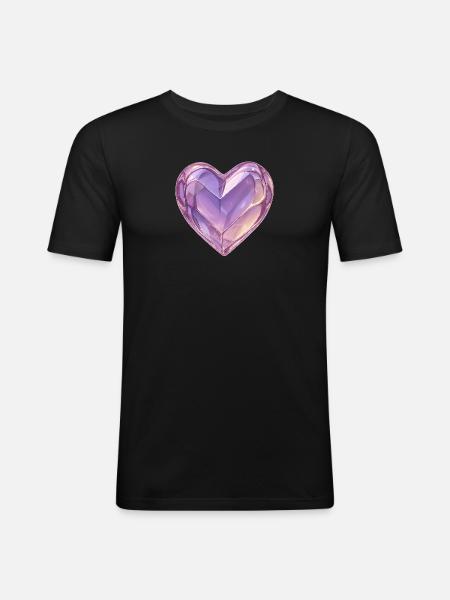 3D Glas Herz Lila - Männer Slim Fit T-Shirt - Schwarz