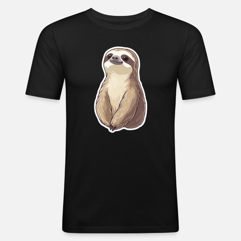 Faultier - Männer Slim Fit T-Shirt - Schwarz