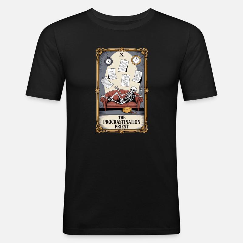 The Procrastination Priest Skelett Aufschieberitis - Männer Slim Fit T-Shirt - Schwarz