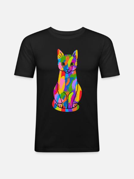 Katze Bunt - Männer Slim Fit T-Shirt - Schwarz