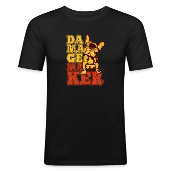 DAMAGE MAKER DOG black t shirt PRINT - Männer Slim Fit T-Shirt - Schwarz - Vorne - Nik (191cm)