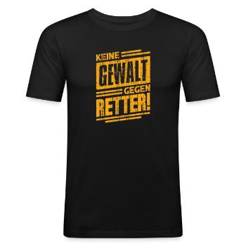 Keine Gewalt gegen Retter - Feuerwehr - Polizei - Männer Slim Fit T-Shirt - Schwarz - Vorne - Nik (191cm)