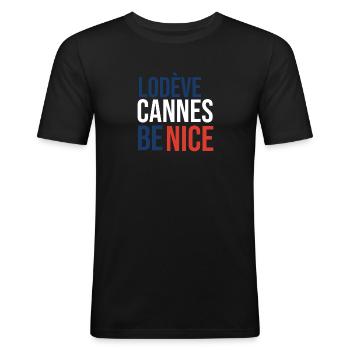 Lodève T-Shirt Souvenir Lodève - Männer Slim Fit T-Shirt - Schwarz - Vorne - Nik (191cm)