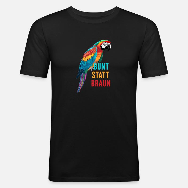 Papagei - bunt statt braun - Männer Slim Fit T-Shirt - Schwarz