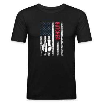 Metzger Fleischer Metzgerei Fleischerei Geschenk - Männer Slim Fit T-Shirt - Schwarz - Vorne - Nik (191cm)