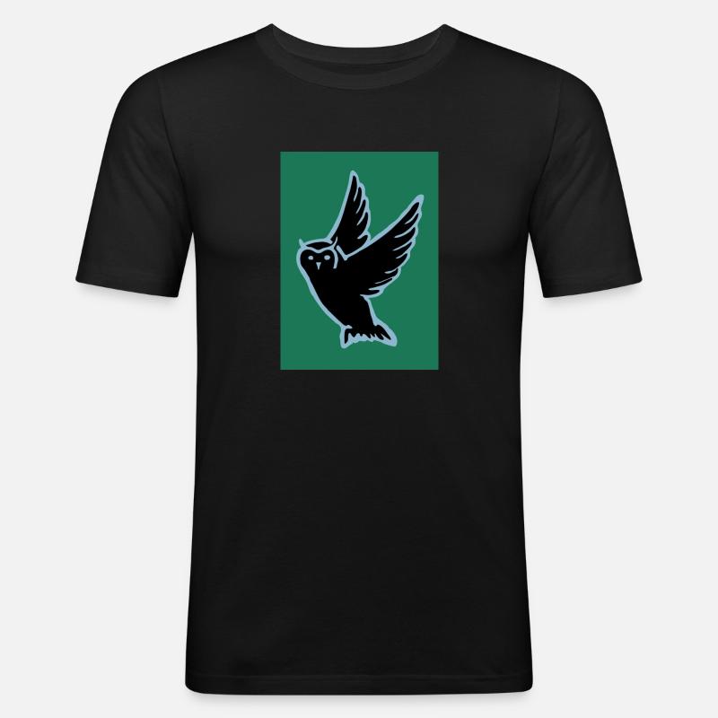 Eule - Männer Slim Fit T-Shirt - Schwarz