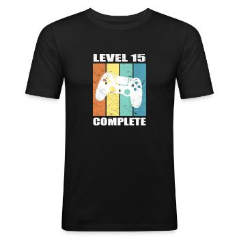 Level 15 Complete - Geburtstags Shirt - Männer Slim Fit T-Shirt - Schwarz - Vorne - Nik (191cm)