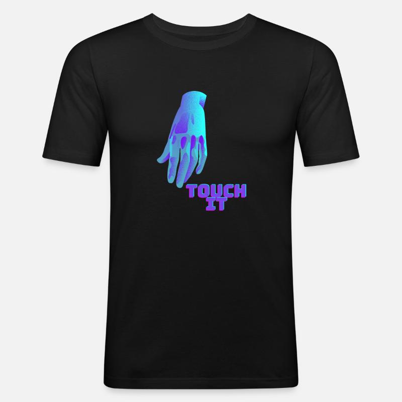 Touch It - blaue Hand - Männer Slim Fit T-Shirt - Schwarz
