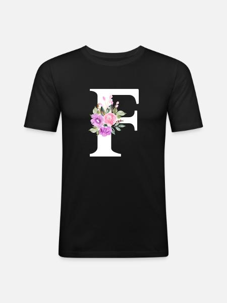 Lila Blumenbuchstabe F - Männer Slim Fit T-Shirt - Schwarz