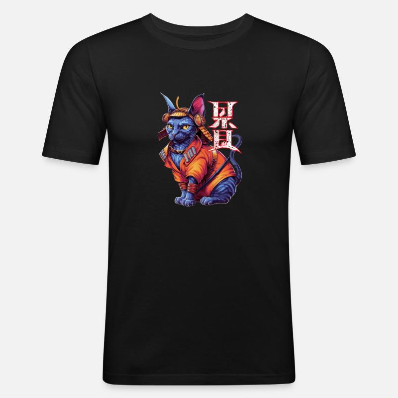 Samurai-Katze - Ninja-Kätzchen - Männer Slim Fit T-Shirt - Schwarz