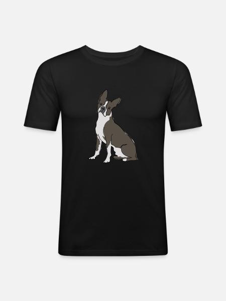 Boston Terrier Line Drawing - Men's Slim Fit T-Shirt - black