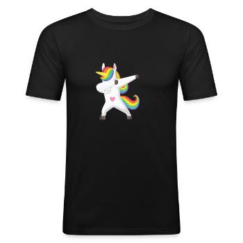 Dabbing Unicorn Geschenkidee dab dabbendes Einhorn - Männer Slim Fit T-Shirt - Schwarz - Vorne - Nik (191cm)