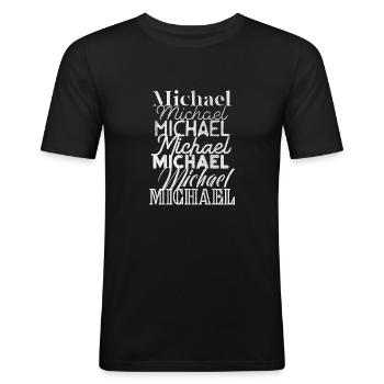 Michael - Männer Slim Fit T-Shirt - Schwarz - Vorne - Nik (191cm)