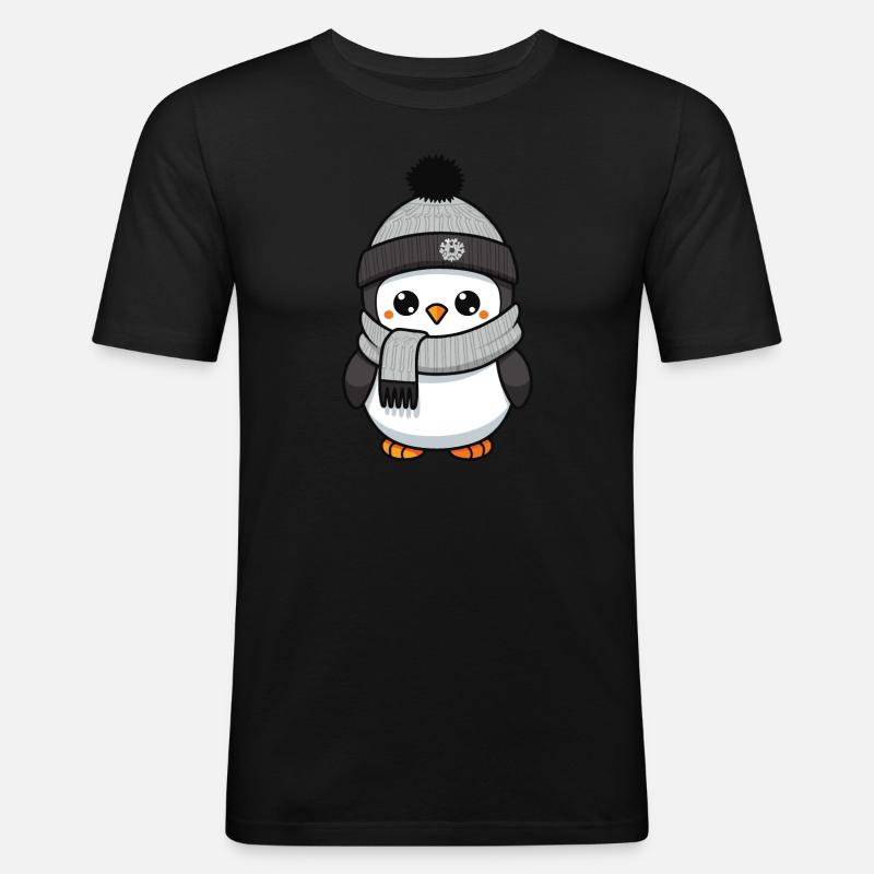 Pinguin Winter Comic - Männer Slim Fit T-Shirt - Schwarz
