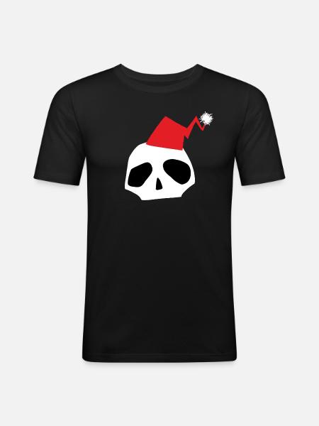 Weihnachtsschädel - Männer Slim Fit T-Shirt - Schwarz