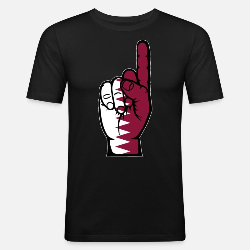 Katar Flagge Nummer 1 - Männer Slim Fit T-Shirt - Schwarz