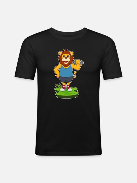 Lion Bodybuilder Dumbbell Bodybuilding - Men's Slim Fit T-Shirt - black
