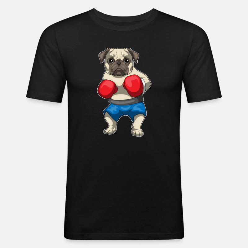 Mops Boxer Boxhandschuhe Boxen - Männer Slim Fit T-Shirt - Schwarz