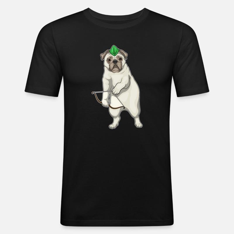 Mops Bogenschütze Bogen - Männer Slim Fit T-Shirt - Schwarz