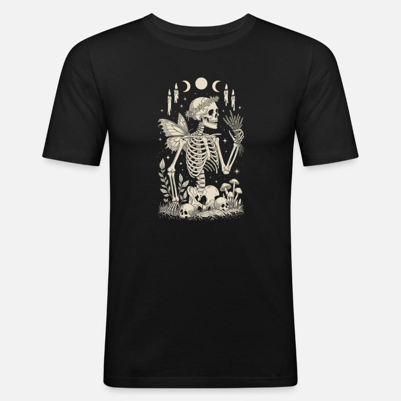 Gothic Skelett Fee mit Mondphasen - Männer Slim Fit T-Shirt - Schwarz