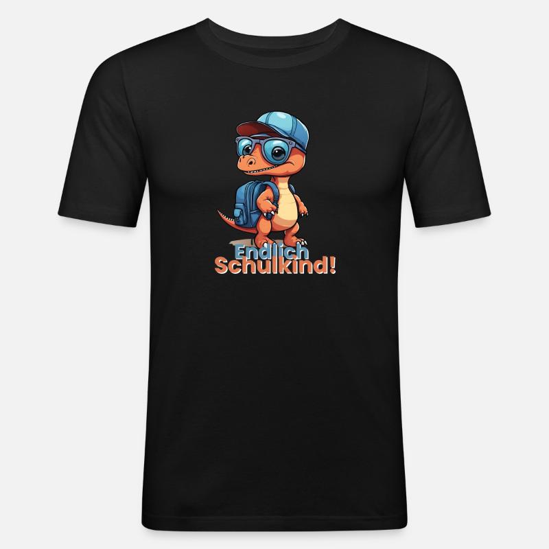 Endlich Schulkind Schulstart Schulanfang Spruch - Männer Slim Fit T-Shirt - Schwarz