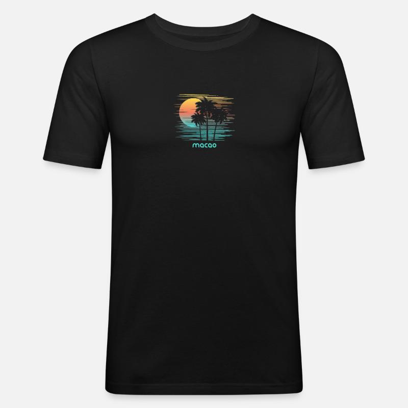 Macao Stilvoller Souvenirurlaub - Männer Slim Fit T-Shirt - Schwarz