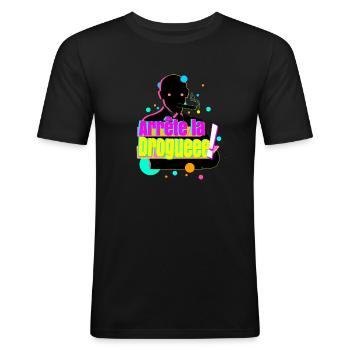 Arrête la drogue - T-shirt près du corps Homme - noir - Devant - Nik (191cm)
