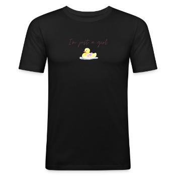 Quietschente mit Schleife - Männer Slim Fit T-Shirt - Schwarz - Vorne - Nik (191cm)