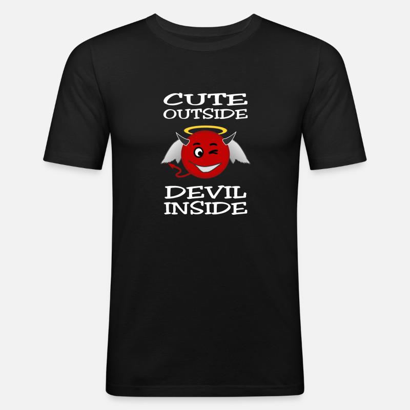 Cute Outside - Devil Inside - Männer Slim Fit T-Shirt - Schwarz