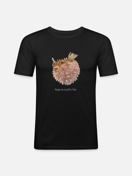 Happy puffer fish - Men's Slim Fit T-Shirt - black