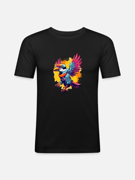 Pilu, der bunte Vogel - Männer Slim Fit T-Shirt - Schwarz